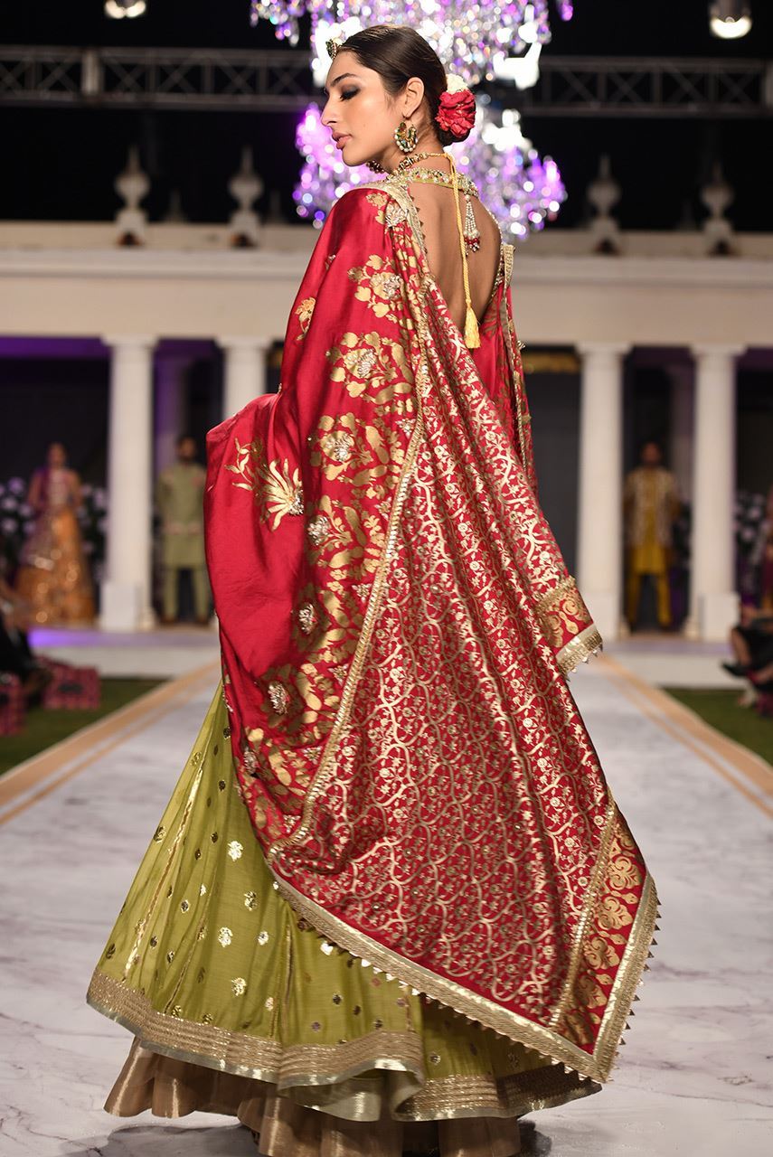 Beautiful designer bridal mehendi dress embroidered in green color # B3426
