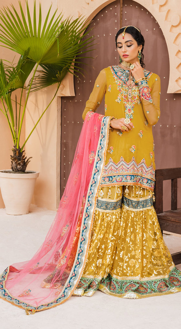 Mehndi Dress Pakistani with a Farshi Gharara 2022