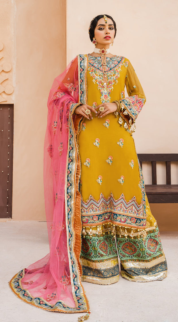 Mehndi Dress Pakistani with a Farshi Gharara Online 2022 – Nameera by ...
