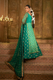Mehndi Dress in Green Lehenga and Open Kameez Style Online