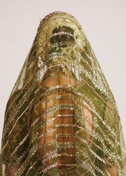 Mehndi Dress in Traditional Pishwas Frock Dupatta Sharara Style