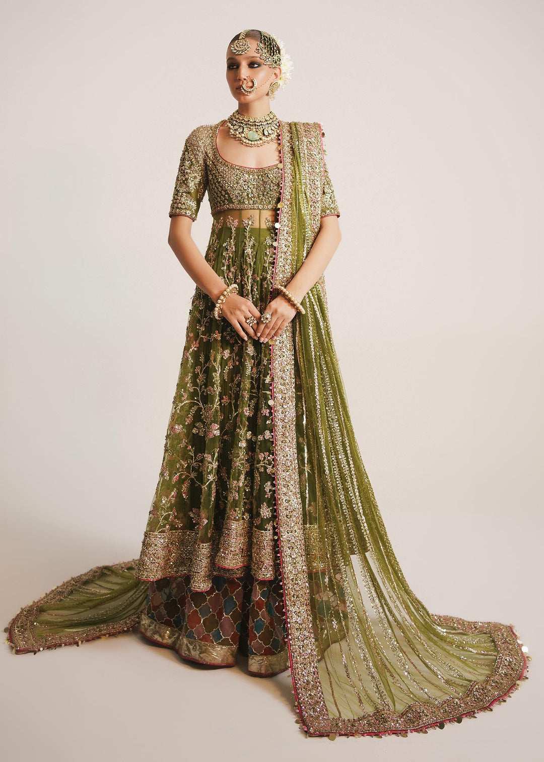 Elegant Mehndi Dress - Pishwas Frock Sharara Style