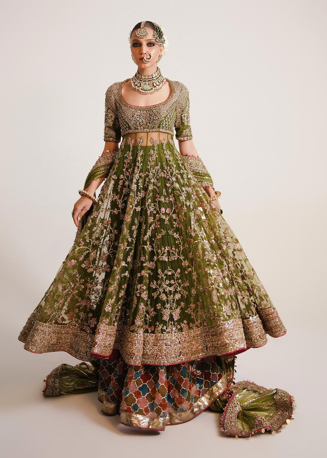Elegant Mehndi Dress - Pishwas Frock Sharara Style