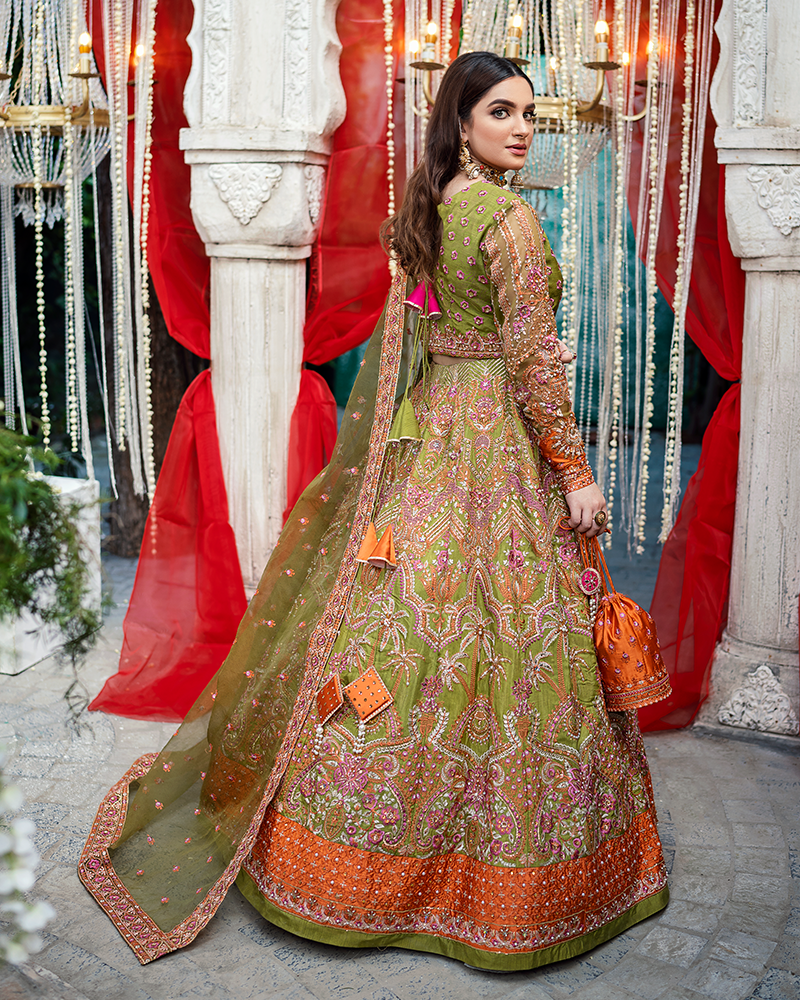 Exquisite Mehndi Dress - Bridal Lehenga Choli & Dupatta