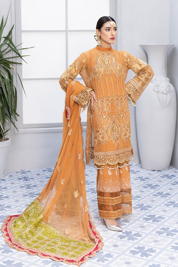Mehndi Festive Chiffon Suit in Mustard Color 
