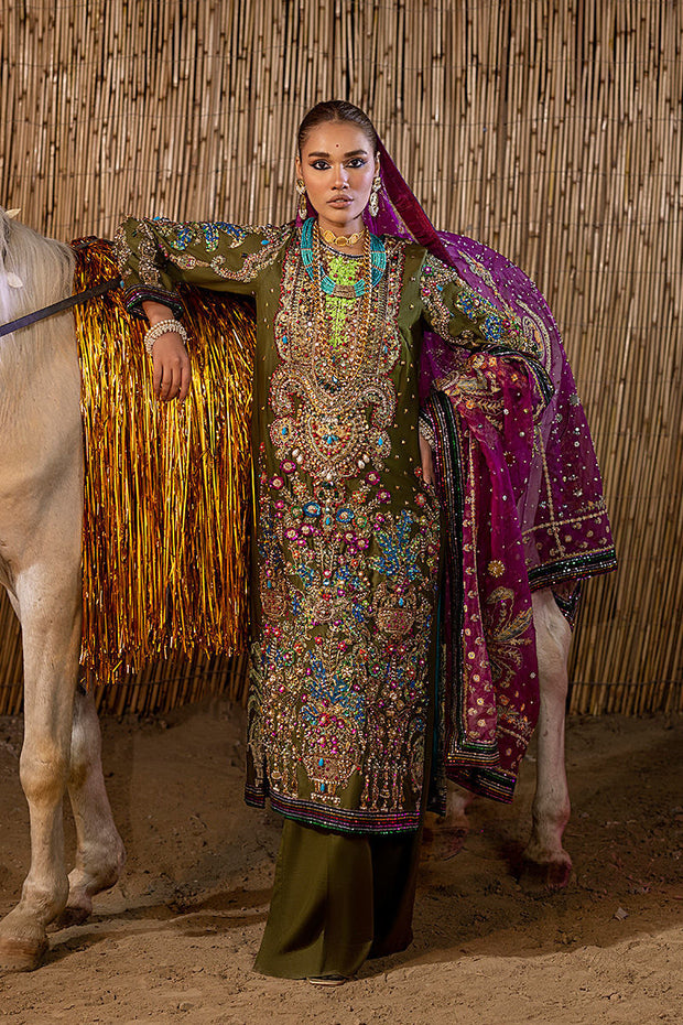 Mehndi Green Silk Salwar Kameez Pakistani Wedding Dress 2023