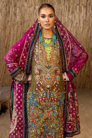 Mehndi Green Silk Salwar Kameez Pakistani Wedding Dress