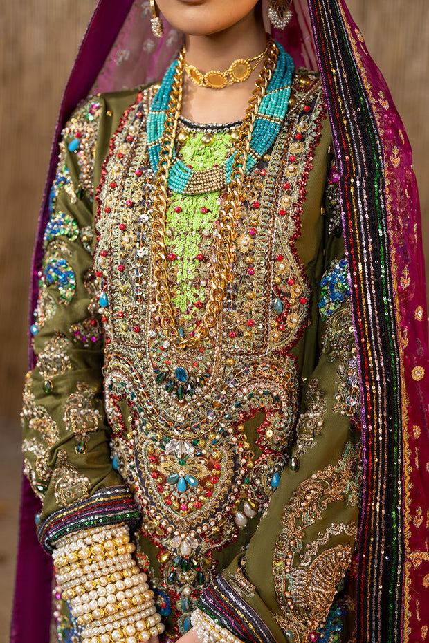 Mehndi Green Silk Salwar Kameez Pakistani Wedding Dresses 2023