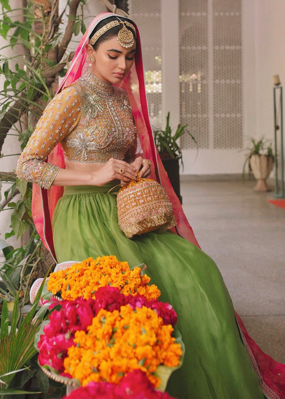 Mehndi Lehnga Choli with Embroidery