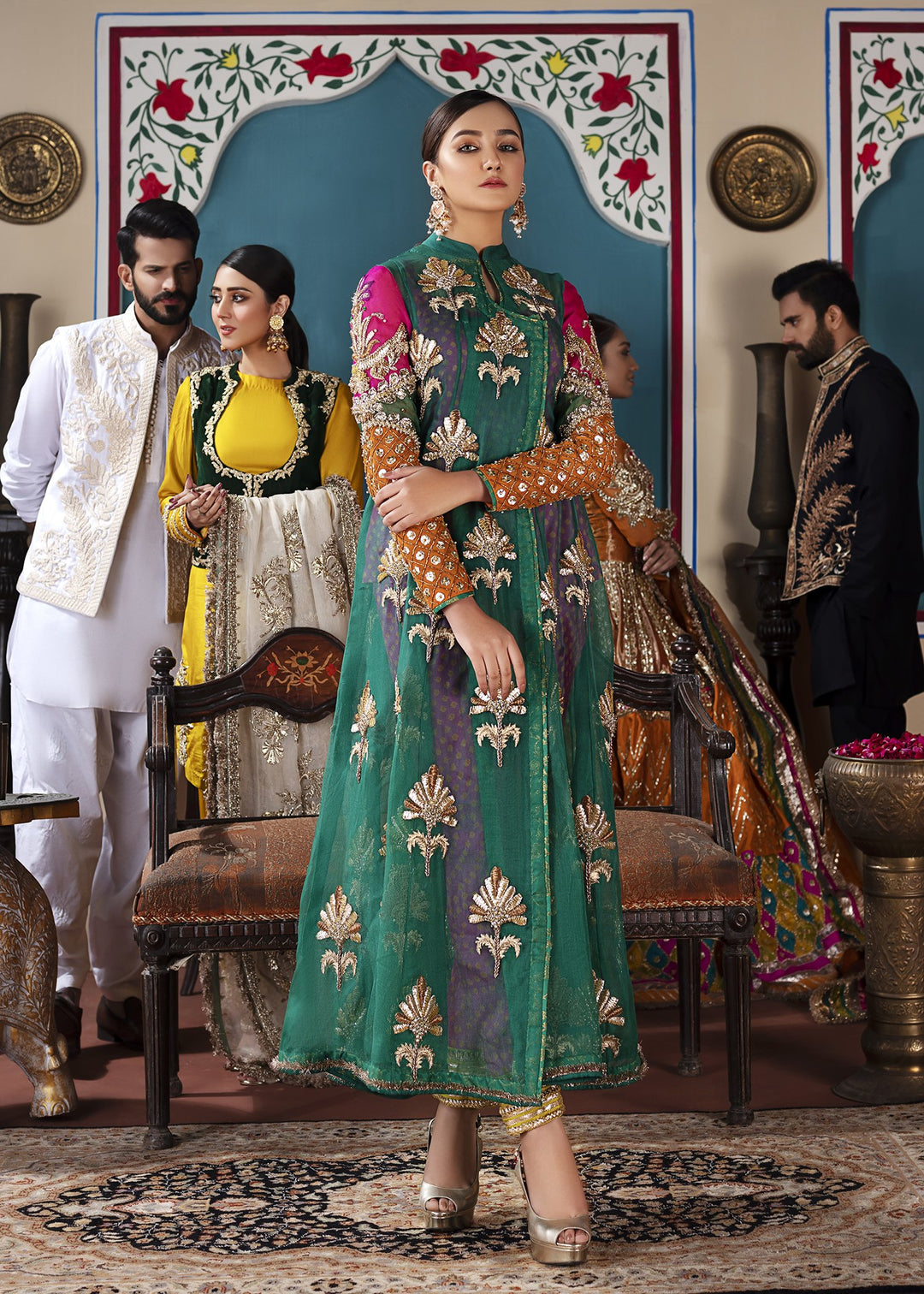 Mehndi Party Dress in Sea Green Color