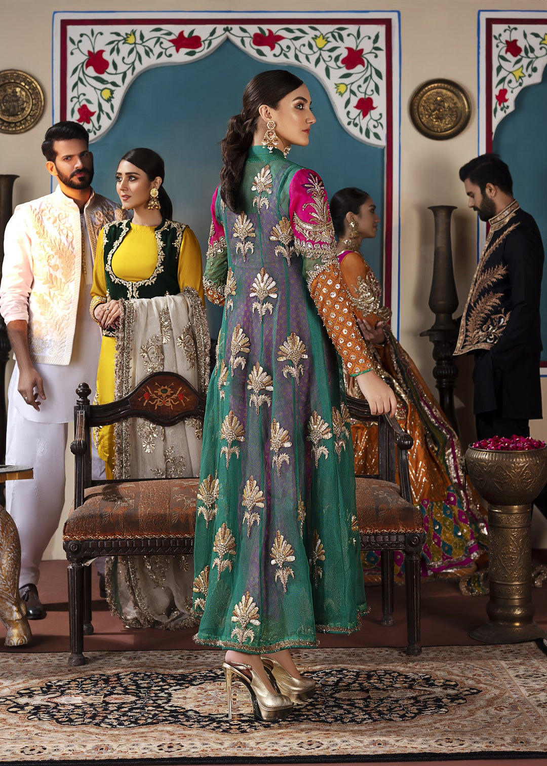 Mehndi Party Dress in Sea Green Color Backside LOOK