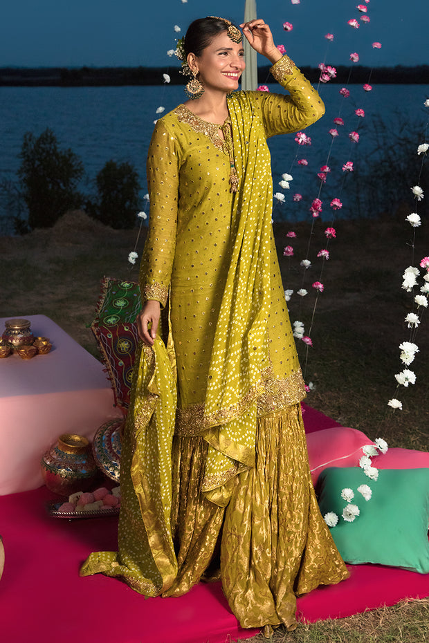 Mehndi Party Traditional Dress in Mustard Color Y6086