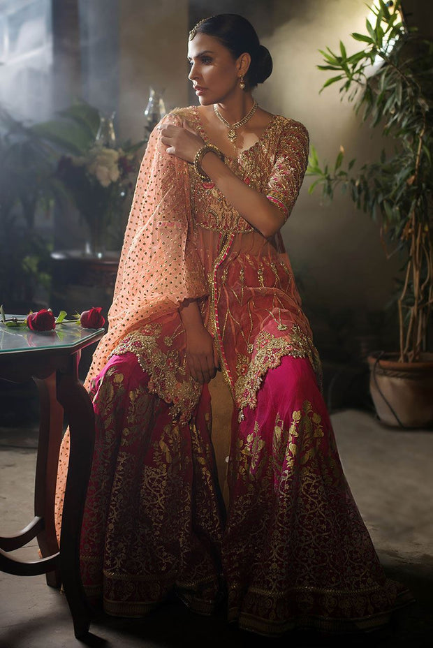 Beautiful designer mehndi dress embroidered in gold pink color # B3417
