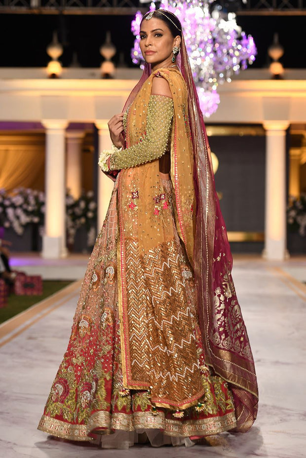 Beautiful mehndi lehnga dress embroidered in yellow and pink color