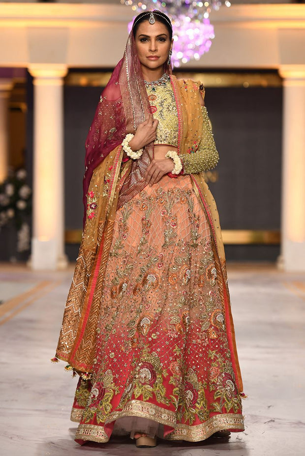 Beautiful mehndi lehnga dress embroidered in yellow and pink color # B3428