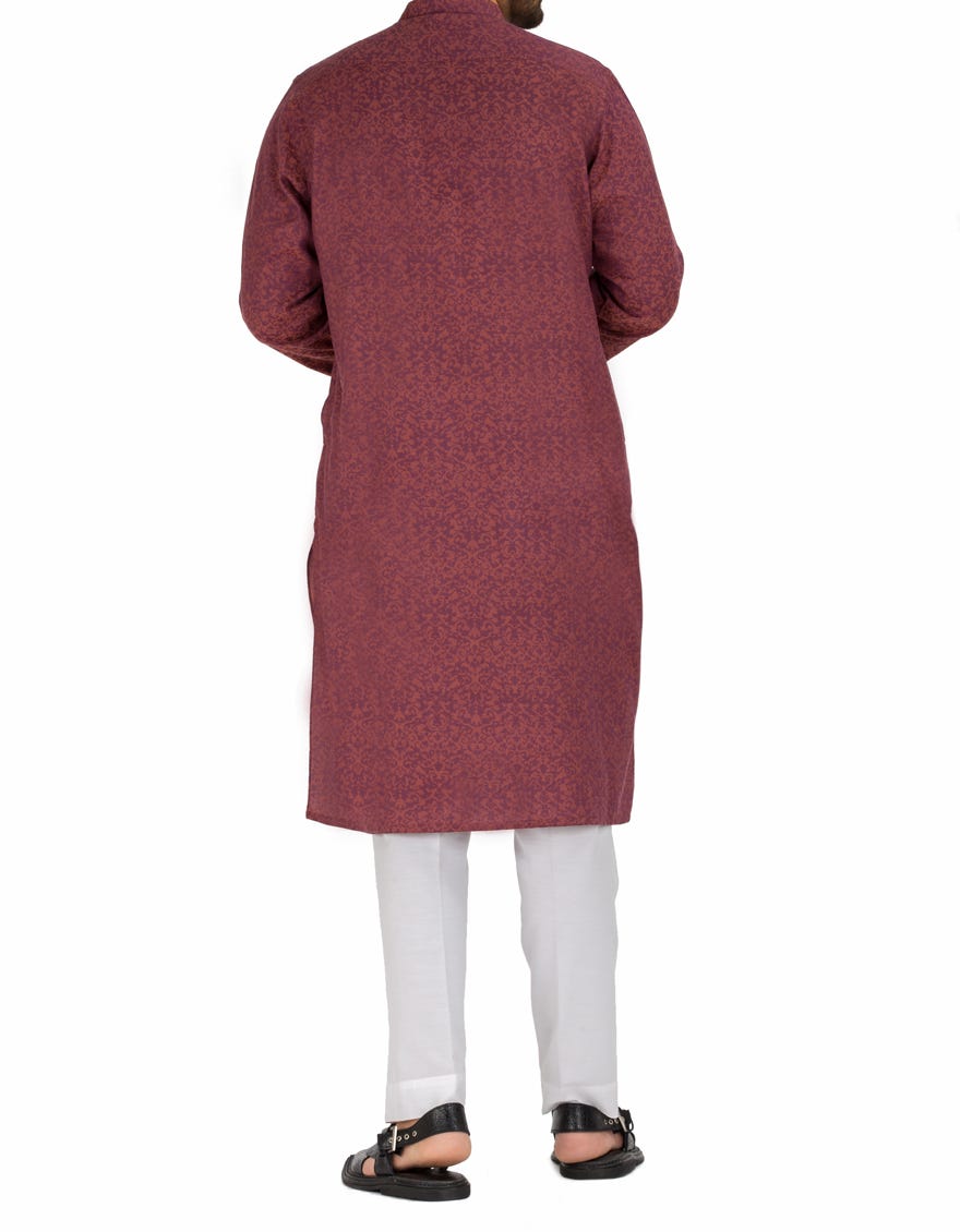 Men Eid Dress in Maroon Color Backside View