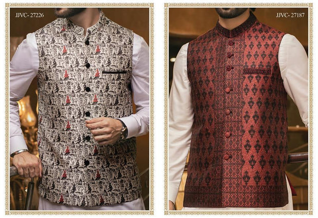 Men Royal Style Pakistani Waistcoat Jamawar Fabric
