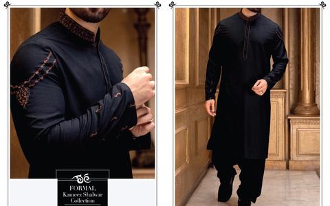 Men's Black color Festive Attire with Shoulder Embroidery 