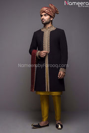Mens Pakistani Sherwani Short in Black Color 2021