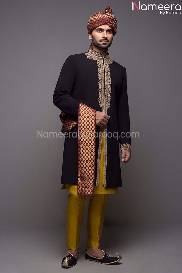 Mens Pakistani Sherwani Short in Black Color 2021 