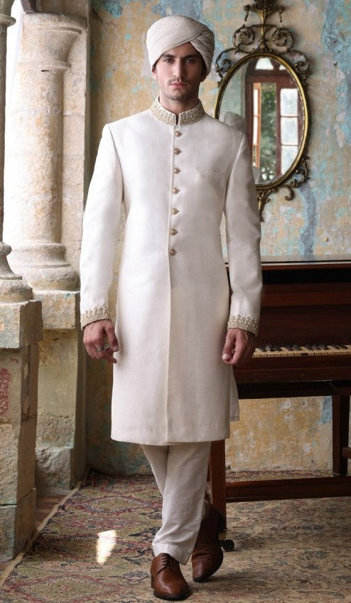 Mens White Sherwani for Grooms Wedding Wear