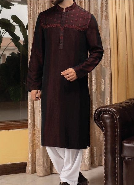 Mens Designer Kurta in Dark Maroon with White Shahlwar -Men13
