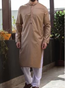Mens Sequin Print Pakistani Designer Kurta White Shalwar