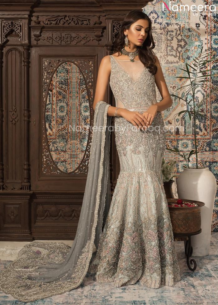 Elite Style Pakistani Mermaid Lehenga Online for Bridal Wear Nameera by Farooq Elite Style Pakistani Mermaid Lehenga Online for Bridal Wear Nameera by Farooq