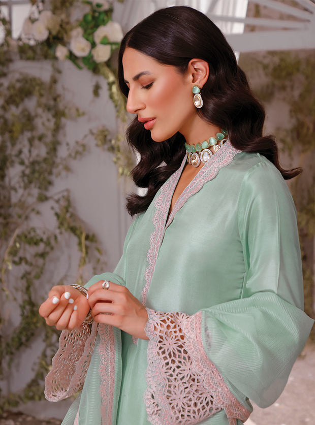 Mint Colored Pakistani Eid Dress in Embroidered Salwar Kameez Style