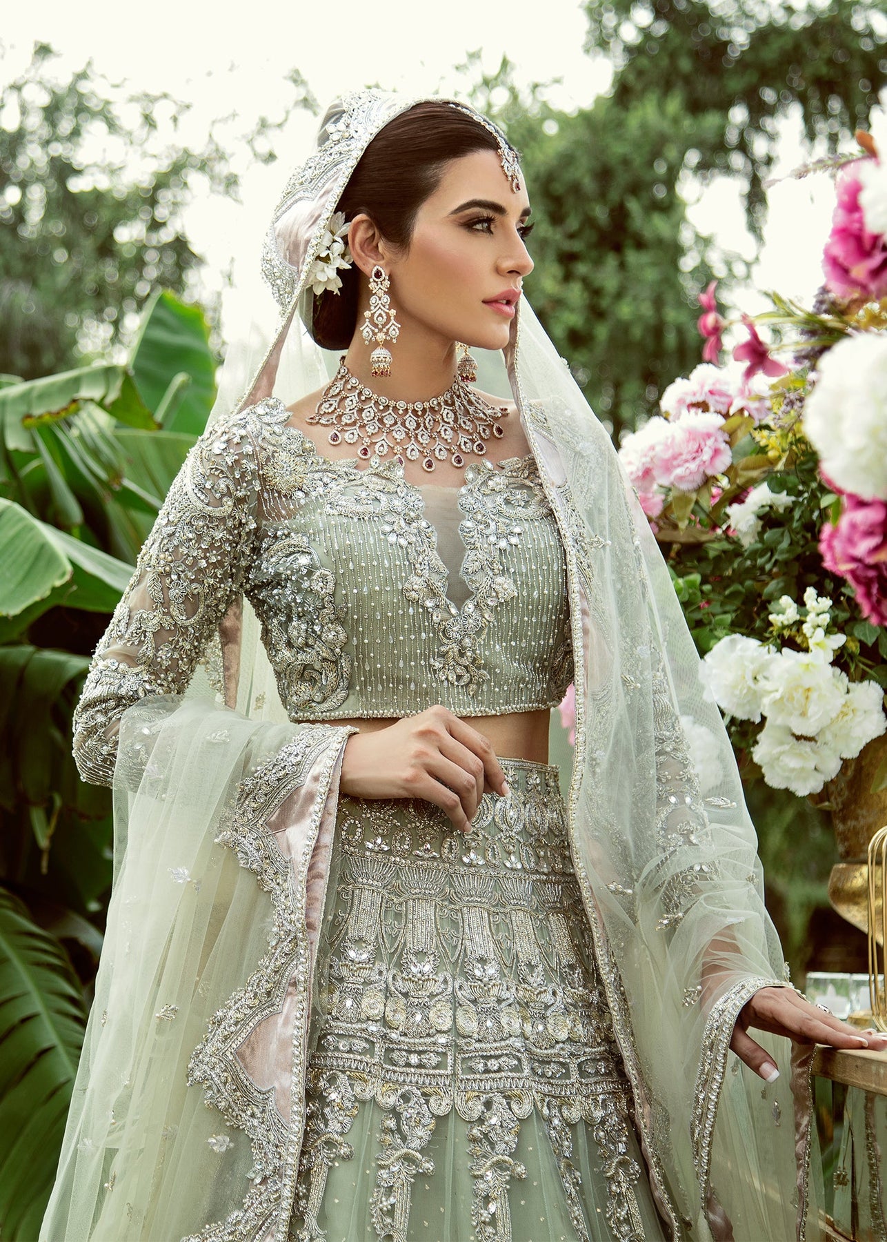 Designer Embellished Mint Green Lehenga Choli Bridal Dress – Nameera by
