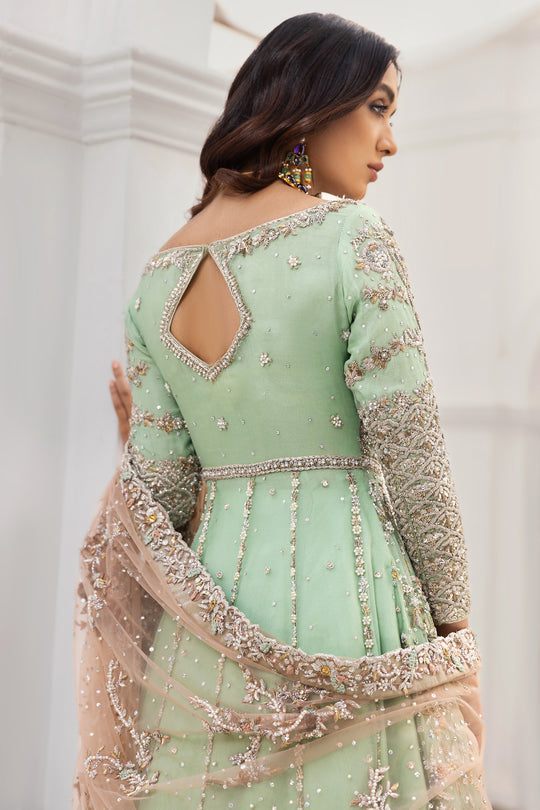 Mint Green Lehenga with Front Open Gown Pakistani Dress MEDIUM Mint Green Lehenga with Front Open Gown Pakistani Dress MEDIUM