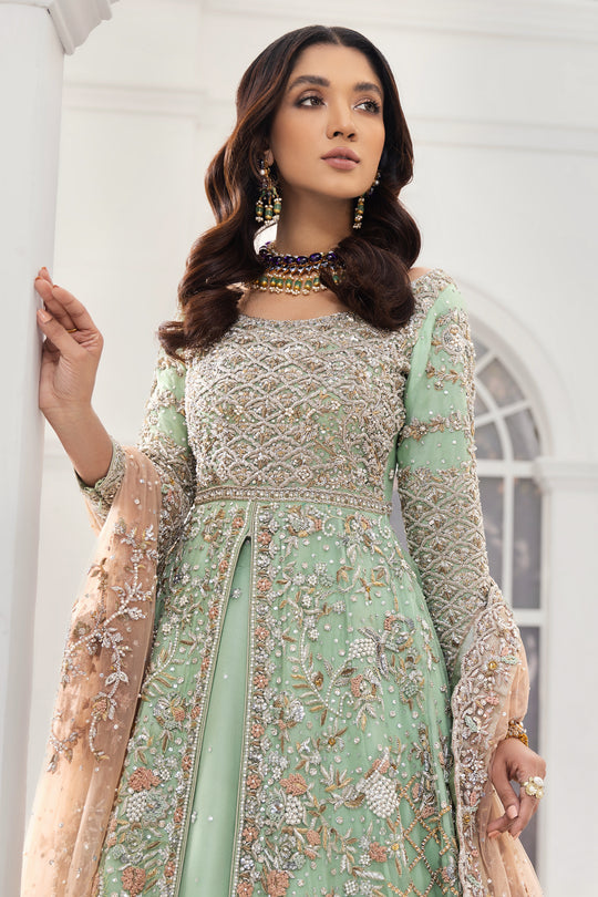 Mint Green Lehenga with Front Open Gown Pakistani
