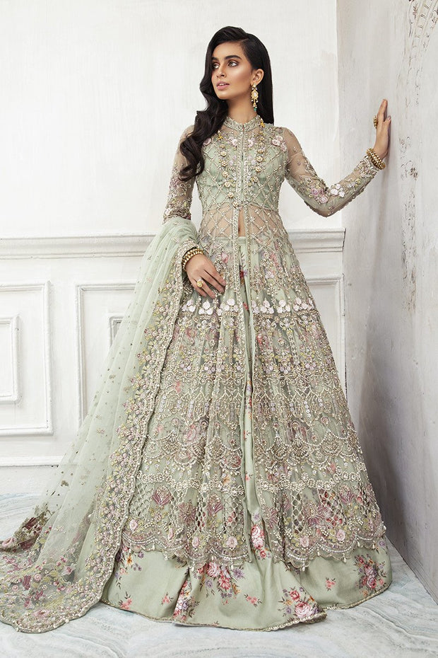 Mint Green Pakistani Dress in Elegant Gown Lehenga Style Nameera by Farooq Mint Green Pakistani Dress in Elegant Gown Lehenga Style Nameera by Farooq