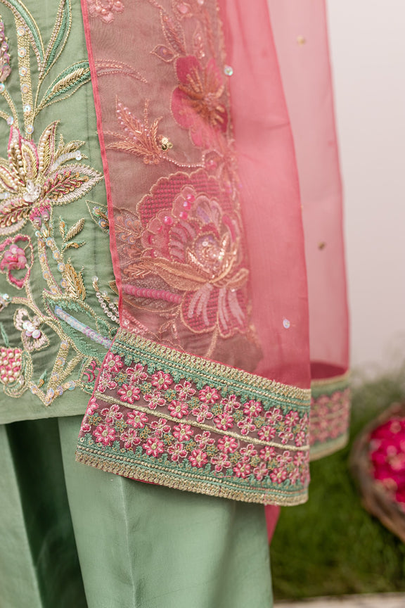 Mint Green Pakistani Dress in Kameez Trouser Design
