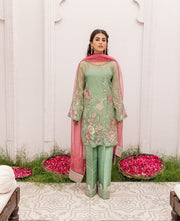 Mint Green Pakistani Dress in Kameez Trouser Style