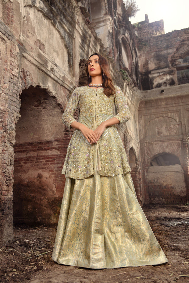 Mint Green Peplum Lehenga Bridal Dress Pakistani