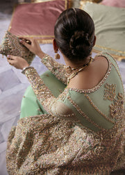 Mint Green Wedding Lehenga with Front Open Gown Pakistani