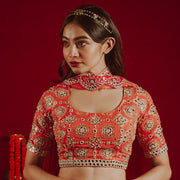 Mirror-worked Orange Lehenga Choli and Dupatta Online