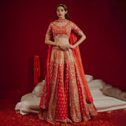Mirror-worked Orange Lehenga Choli and Dupatta