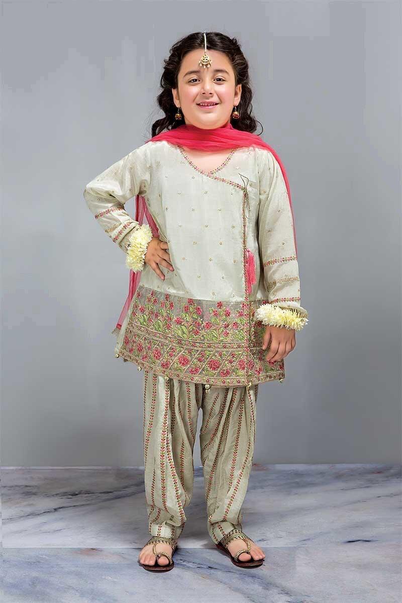 Modest Formal Designer Ankgraha Style Shirt with Shalwar for Kids  