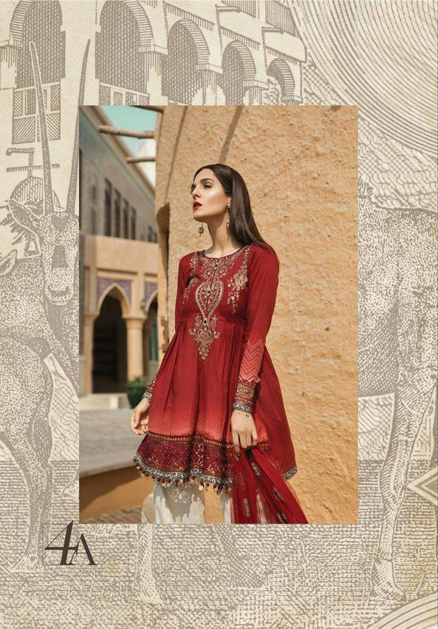 Modest Indian Style Lawn Designer Frock Dress  Net Dupatta 