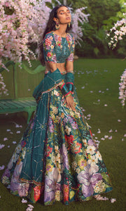 Multi-color Embellished Green Lehenga Choli Bridal Wear