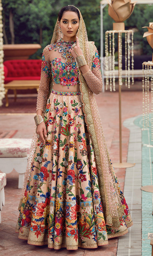 Multi-color Embellished Ivory Lehenga Choli Bridal Wear