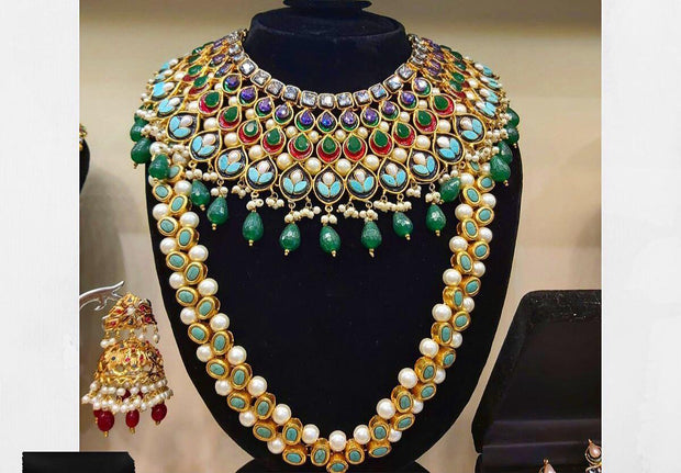 Multi Kundan Stones Necklace with Mala Set