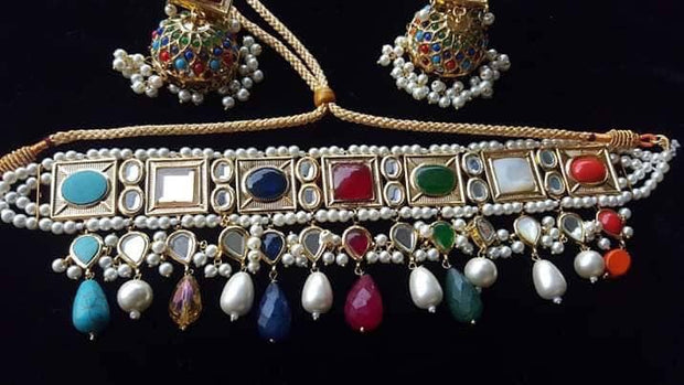 Multi Stones Kundan Jewellery Set