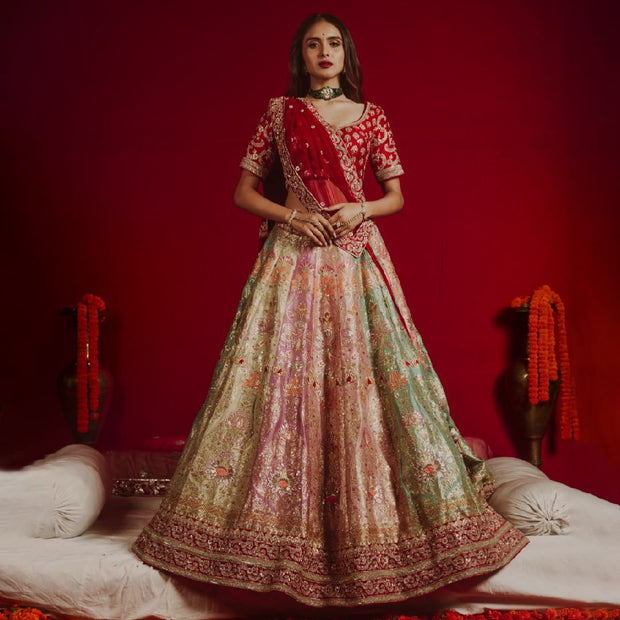 Multicolored Lehenga with Choli and Dupatta