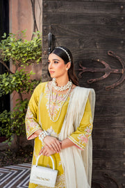 Mustard Embroidered Kameez Trouser Pakistani Eid Dress Online