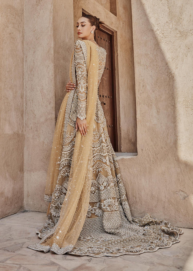 Mustard Gold Lehenga Gown Bridal Pakistani Wedding Dress