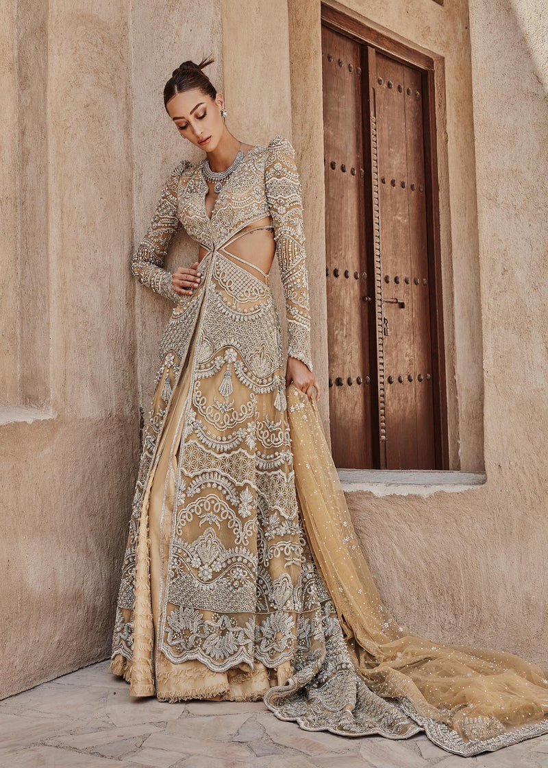 Mustard Gold Lehenga Gown Bridal Pakistani Wedding Dresses
