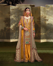 Mustard Jamawar Sharara Kameez Pakistani Bridal Dress